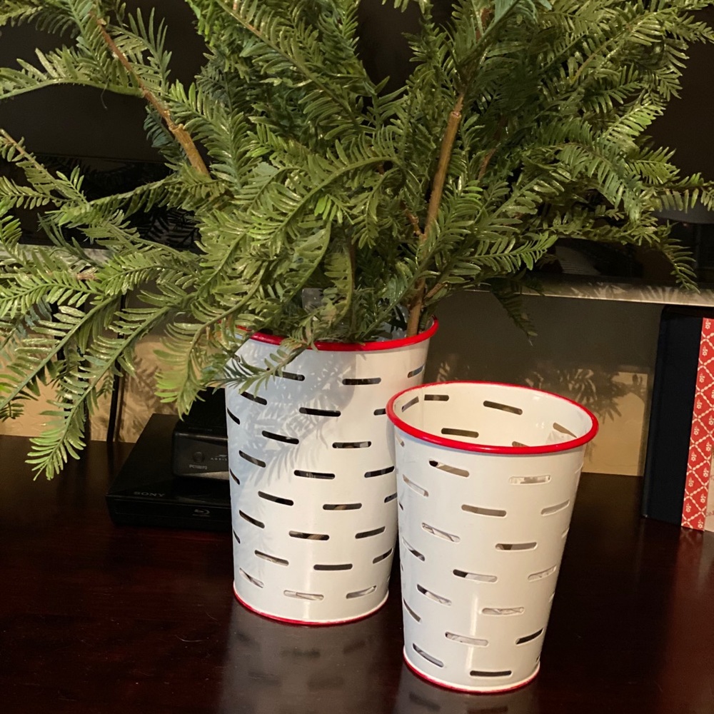 2 White and Red painted Olive Baskets